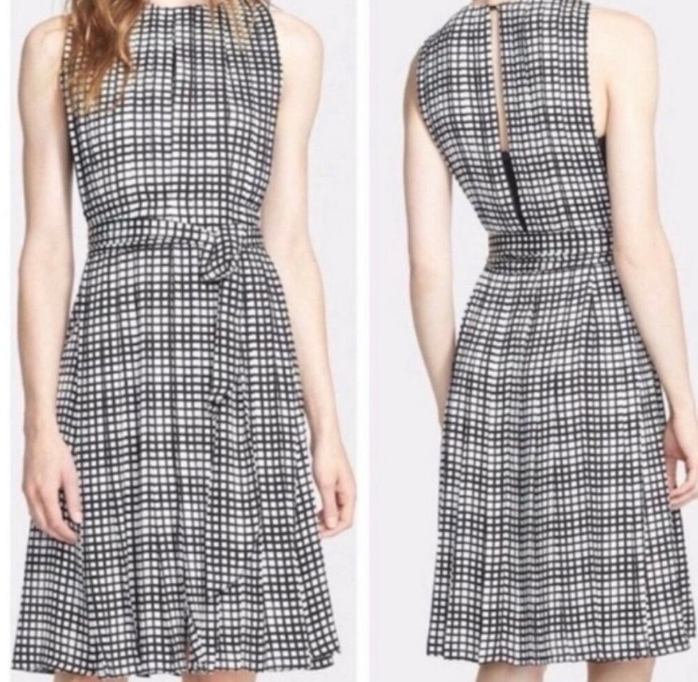 L'agence Dress Black White Check Window Pane Check Print 6 Lined
